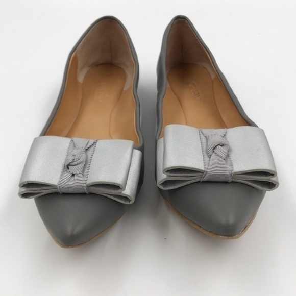 J. Crew Factory Matte Grey Silver Bow Point Toe Emery Ballet Shoes Size 6.5 - Picture 4 of 9